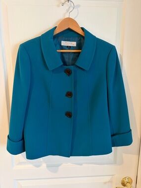 Tahari Women’s Teal Blue Blazer Jacket - Classic Single-Breasted
